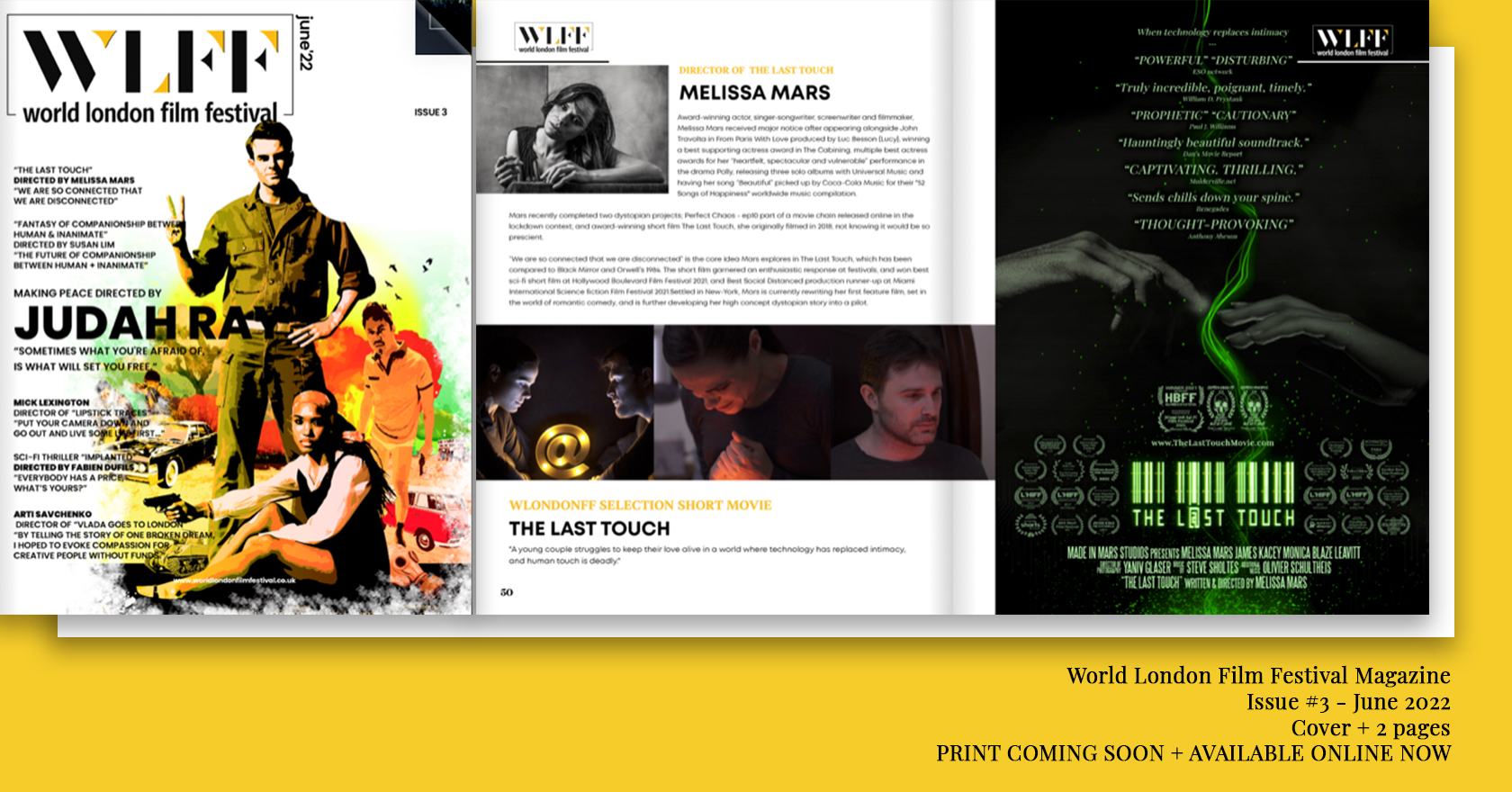 Featured on the cover of issue #3 of World London Film Festival’s magazine!